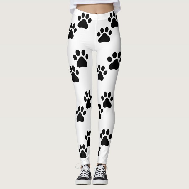 Cute black white Paw Prints Leggings (Front)
