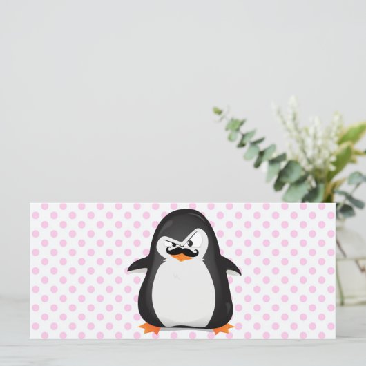 Cute Black White Penguin And Funny Mustache (Standing Front)