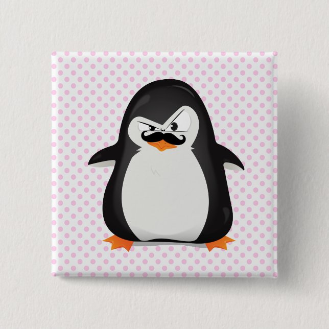 Cute Black  White Penguin And  Funny Mustache Button (Front)