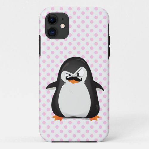 Cute Black  White Penguin And  Funny Mustache iPhone 11 Case