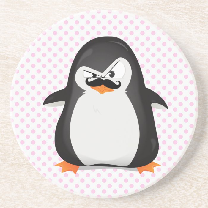 Cute Black  White Penguin And  Funny Mustache Beverage Coaster