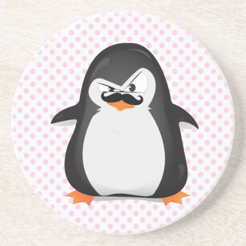 Cute Black  White Penguin And  Funny Mustache Drink Coaster