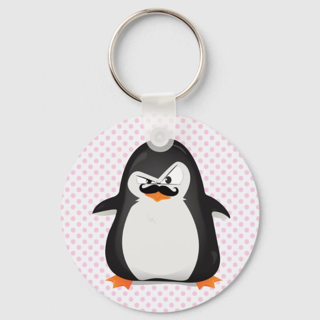 Cute Black  White Penguin And  Funny Mustache Keychain (Front)