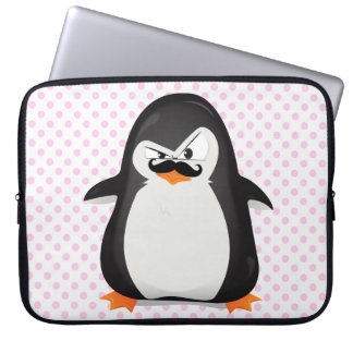 Cute Black White Penguin And Funny Mustache Laptop Sleeve