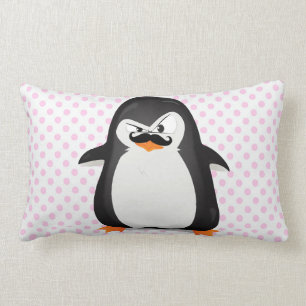 Cute Black  White Penguin And  Funny Mustache Lumbar Pillow