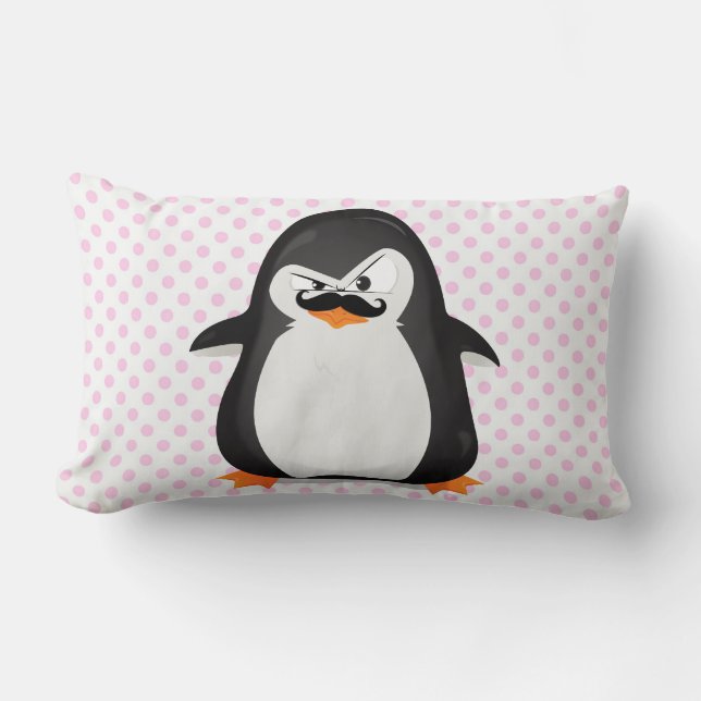 Cute Black  White Penguin And  Funny Mustache Lumbar Pillow (Front)