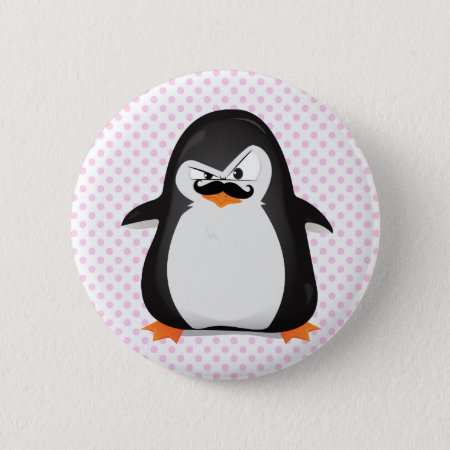 Cute Black  White Penguin And  Funny Mustache Pinback Button