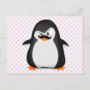 Cute Black White Penguin And Funny Mustache Postcard