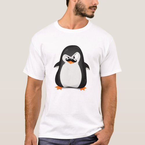 Cute Black  White Penguin And  Funny Mustache T_Shirt