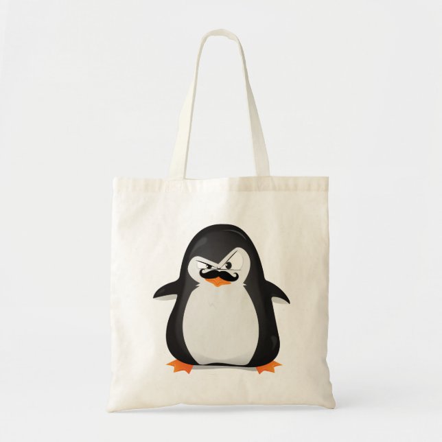 Cute Black  White Penguin And  Funny Mustache Tote Bag (Front)
