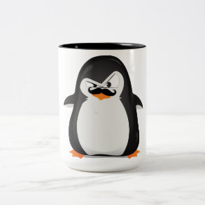 Cute Black  White Penguin And  Funny Mustache Two-Tone Coffee Mug