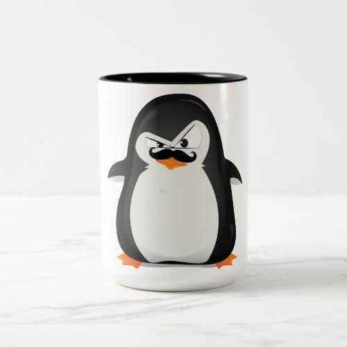 Cute Black  White Penguin And  Funny Mustache Two_Tone Coffee Mug