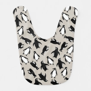 Cute black white penguin pattern grey background baby bib