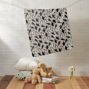 Cute black white penguin pattern grey background baby blanket