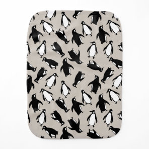 Cute black white penguin pattern grey background baby burp cloth