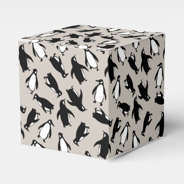 Cute black white penguin pattern grey background favor boxes (Front Side)