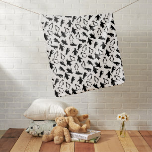 Cute black white penguin pattern white background baby blanket