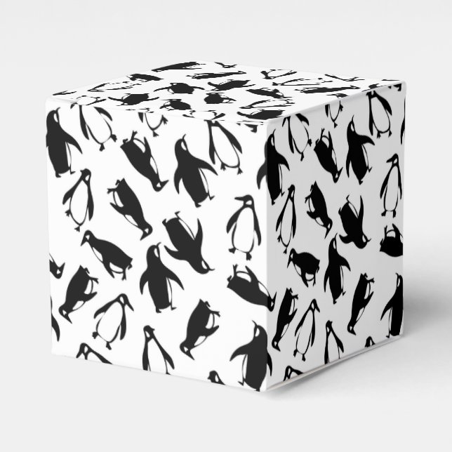 Cute black white penguin pattern white background favor boxes (Front Side)