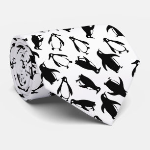 Cute black white penguin pattern white background neck tie