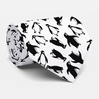 Cute black white penguin pattern white background neck tie