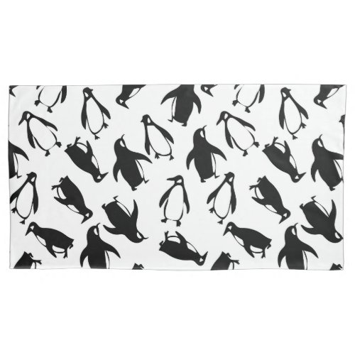 Cute black white penguin pattern white background pillow case