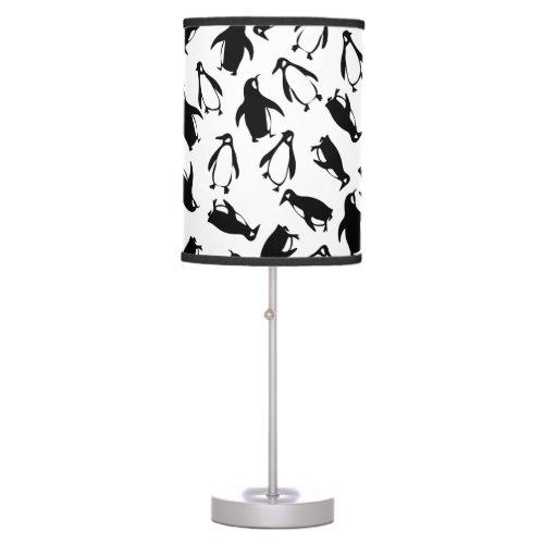Cute black white penguin pattern white background table lamp
