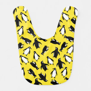 Cute black white penguin pattern yellow background baby bib