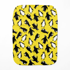 Cute black white penguin pattern yellow background baby burp cloth