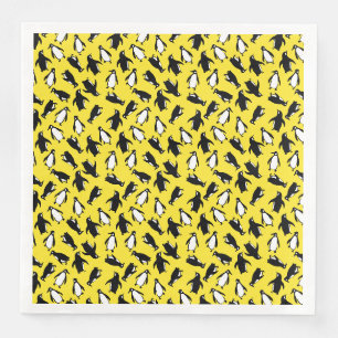 Cute black white penguin pattern yellow background paper dinner napkins