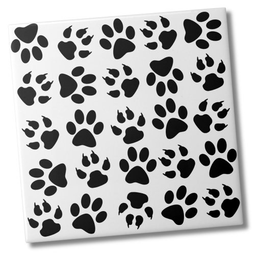 Cute Black White Pet Dog Paw Pattern Ceramic Tile