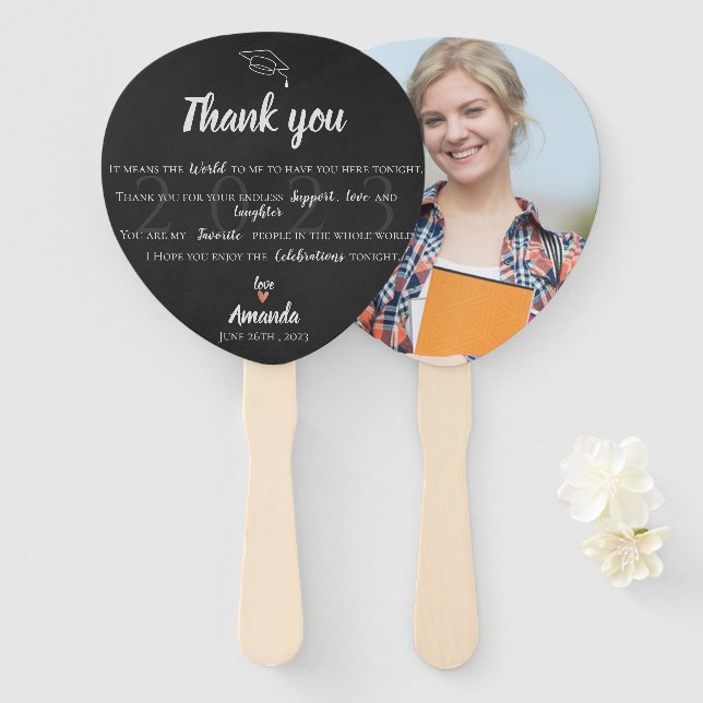Cute Black White Photo Class Graduation Thank You  Hand Fan (Front and Back)