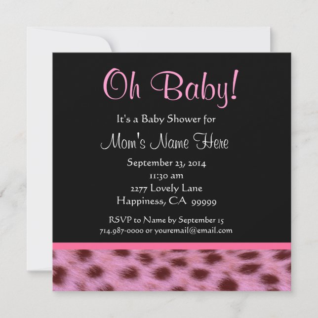 Cute Black White Pink Cheetah Print Baby Shower Invitation (Front)