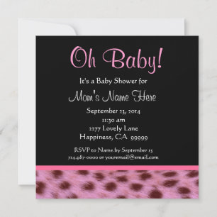 Cute Black White Pink Cheetah Print Baby Shower Invitation