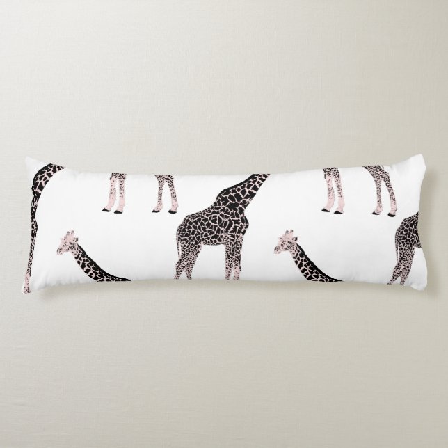 Cute Black White Pink Giraffe Body Pillow (Front)