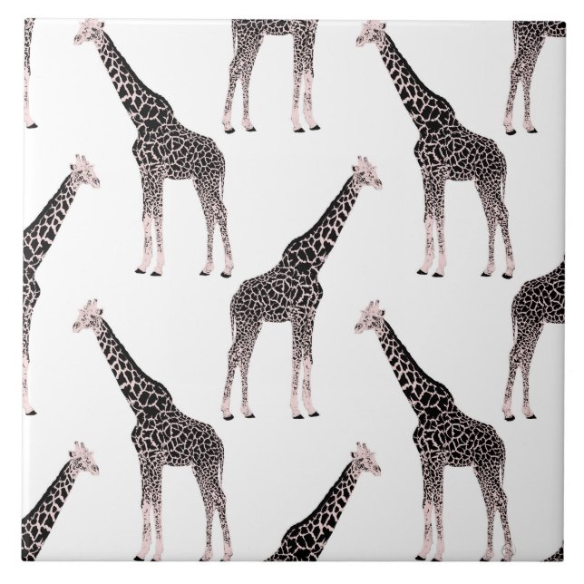 Cute Black White Pink Giraffe Ceramic Tile (Front)