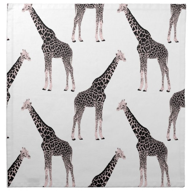 Cute Black White Pink Giraffe Cloth Napkin (Front)