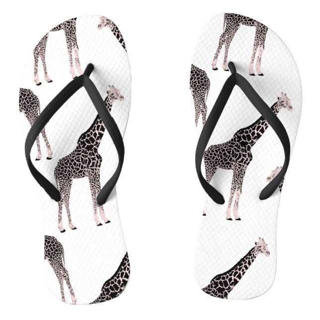 Cute Black White Pink Giraffe Flip Flops (Footbed)