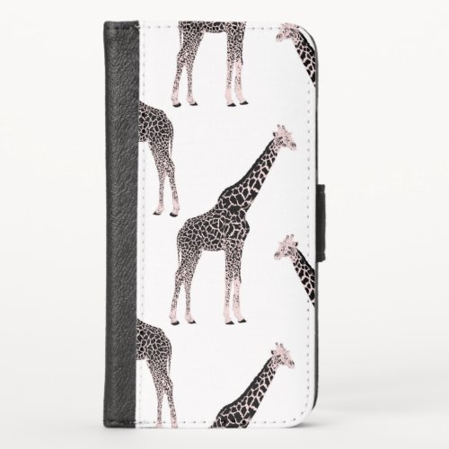 Cute Black White Pink Giraffe iPhone XS Wallet Case