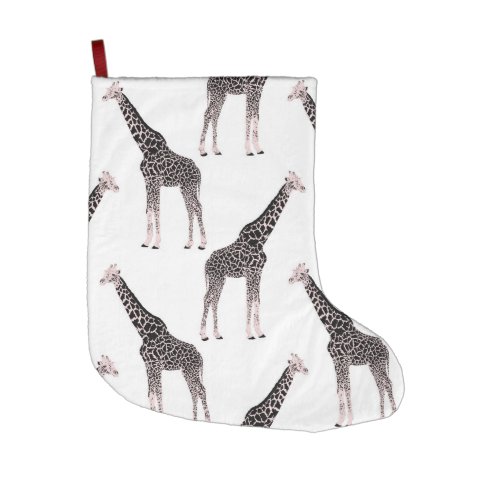 Cute Black White Pink Giraffe Large Christmas Stocking