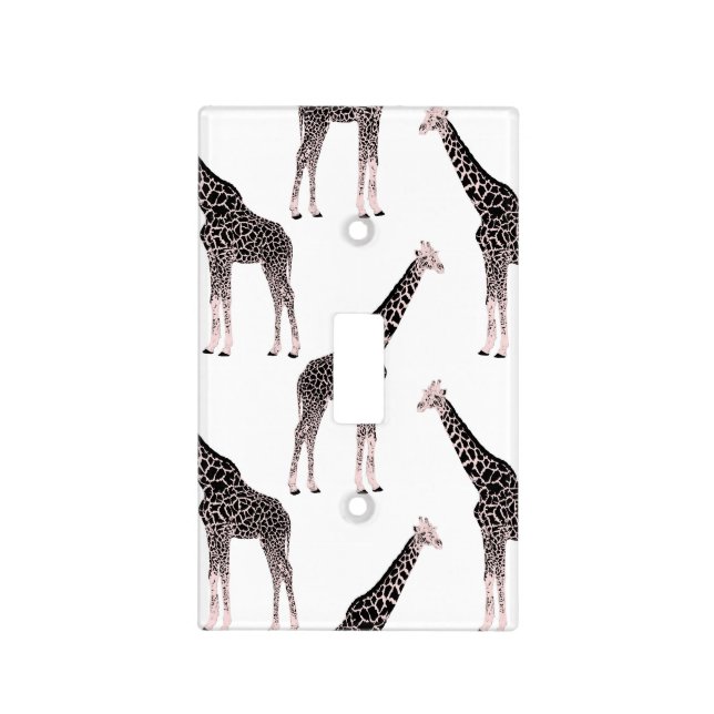 Cute Black White Pink Giraffe Light Switch Cover (Front)