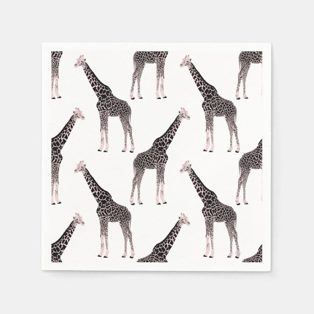 Cute Black White Pink Giraffe Napkins (Front)