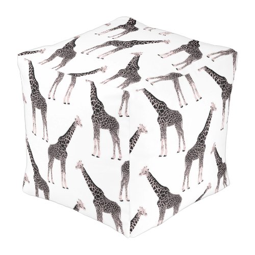 Cute Black White Pink Giraffe Pouf