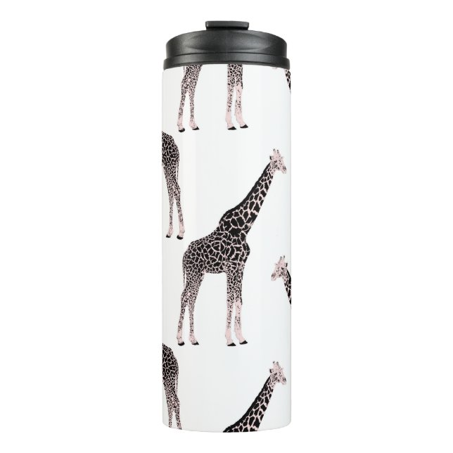 Cute Black White Pink Giraffe Thermal Tumbler (Front)