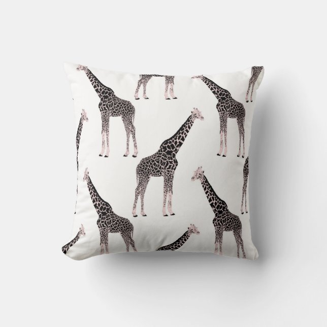 Cute Black White Pink Giraffe Throw Pillow (Front)
