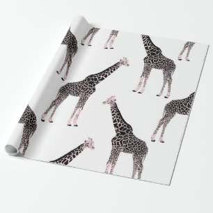 Cute Black White Pink Giraffe Wrapping Paper