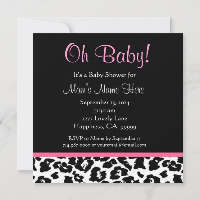 Cute Black White Pink Leopard Print Baby Shower Invitation (Front)