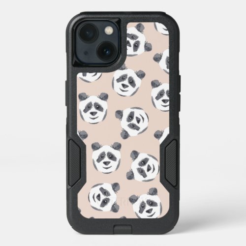 Cute Black White Pink Watercolor Panda Pattern iPhone 13 Case