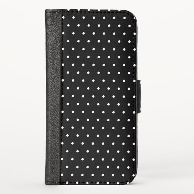 Cute black white polk dots pattern elegant chic iPhone wallet case (Front)
