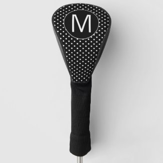Cute Black White Polka Dot Monogram Golf Head Cover