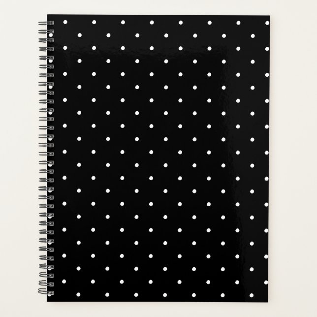 Cute black white polka dot pattern elegant stylish planner (Front)